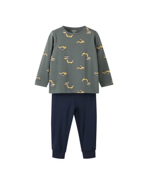 Name It Jongens lange pyjama set nmmnightset grijs/donkerblauw graafmachine print