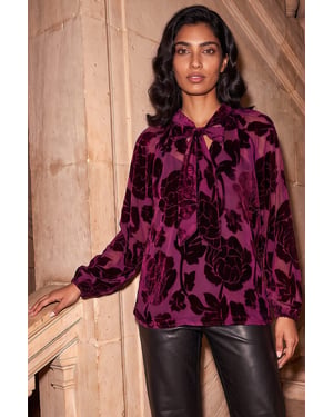Floral Burnout Tie Front Top
