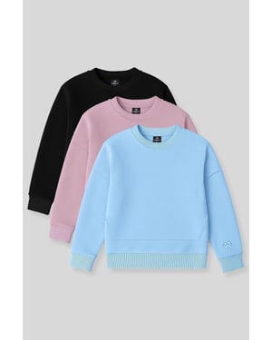 2-pack sweatshirts met geribde ronde hals