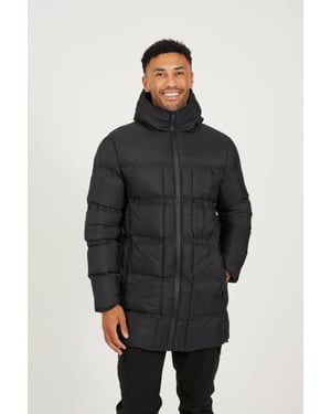 Black Longline Padded Hooded Jacket