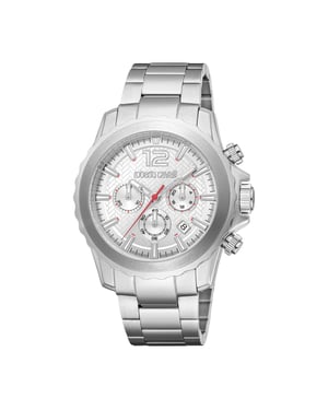 ROBERTO CAVALLI Men Watch, Silver Color Case, Silver Dial, Stainless Steel Metal Bracelet, Chronograph, 10 ATM