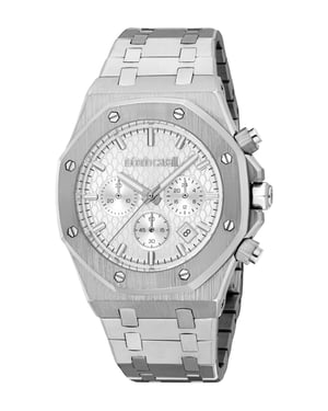 ROBERTO CAVALLI Men Watch, Silver Color Case, Silver Dial, Stainless Steel Metal Bracelet, Chronograph, 3 ATM