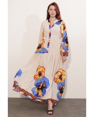 Patterned V-Neck Maxi Dress