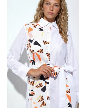 Printed Mini Shirt Dress With Tie Detail