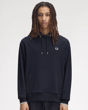 Relaxed Fit Long Sleeve Logo Detail Hoodie in Dark Navy