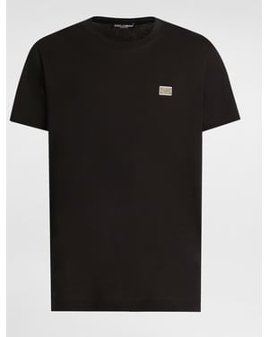 Dolche&Gabanna Cotton Jersey T-Shirt with metal branded tag Black