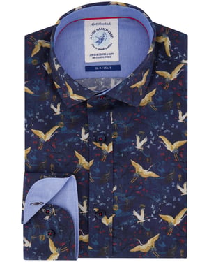Overhemd A Fish Named Fred donkerblauw vogels
