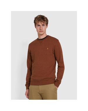 Men's Farah Crew Sweatshirt in Dark Teak