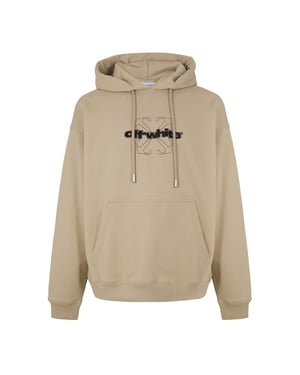 Men's Off White Embroidered Hooded Neck Long Sleeve Sweatshirt in Brown/Black