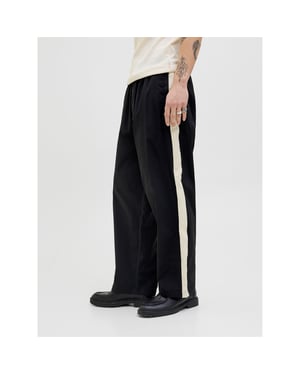 Men's Jack and Jones Owen Stripe Patterned Wide Leg Joggers in Black
