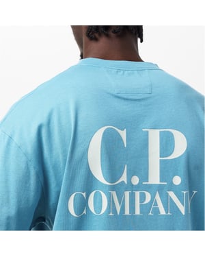 Men's C.P. Company Double Logo Tee in Aegean Blue 815