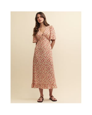 Women's Nobodys Child Dalia V-Neck Midi Dress in Cream