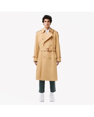 Men's Lacoste Solid Patterned Trench Coat with Point Collar in Croissant