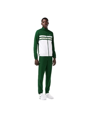 Men's Lacoste Lettering Zip Neck Long Sleeve Tracksuit in Green/White