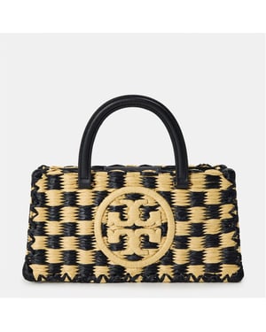 Accessories Tory Burch Ella Checkerboard Patterned Tote with Logo in Black/Natural