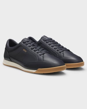 Nitan Leather Trainers in Dark Navy
