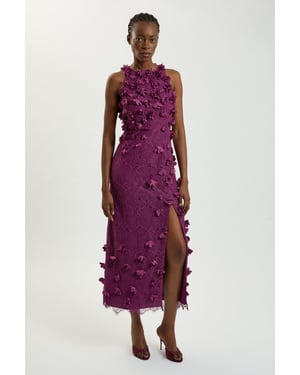 Petal Applique Lace Woven Midi Dress