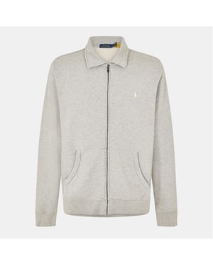 Men's Ralph Lauren Solid Patterned Full Zipper Ribbed Cuff Sweat Jacket in Spring Heather