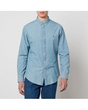 Men's Ralph Lauren Embroidered Button Down Collar Long Sleeve Denim Shirt in Chambray