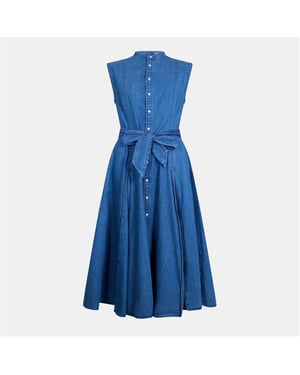 Women's Ralph Lauren Mock Neck Short Sleeve Midi Dress in Indigo