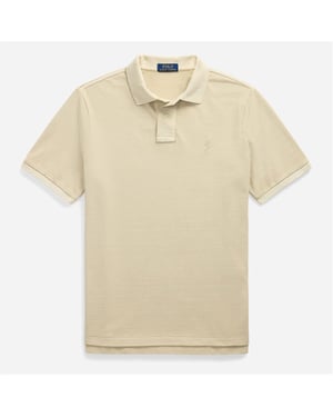 Men's Ralph Lauren Embroidered Collared Short Sleeve Slim Polo Shirt in Natural