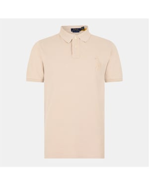 Men's Ralph Lauren Embroidered Collared Short Sleeve Slim Polo Shirt in Stoneware Grey