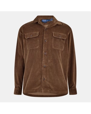 Men's Ralph Lauren Corduroy Long Sleeve Collared Shirt in Truffle