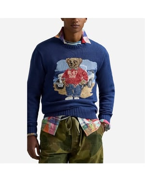 Men's Ralph Lauren Winnie the Pooh Embroidered Crew Neck Long Sleeve Sweater in Light Navy