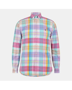 Men's Ralph Lauren Button Down Collar Long Sleeve Oxford Shirt in Pink/Multi