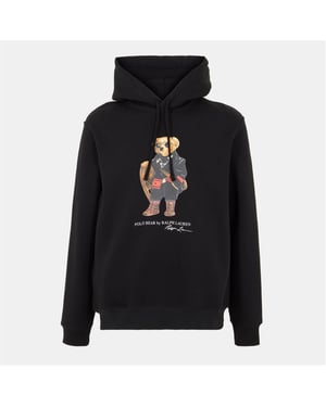 Men's Polo Ralph Lauren Teddy Bear Print Hooded Neck Long Sleeve Sweatshirt in Polo Black