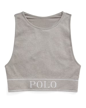 Women's Ralph Lauren Cropped High Neck Slim Fit Tank in Heather Grey