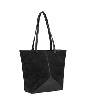Women's Suede-Effect Tote Bag Large Shoulder Bag in Black