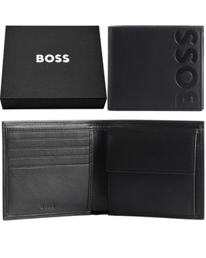 Hugo Boss Mens Leather Wallet Big BB_4cc Bifold Credit Card Holder