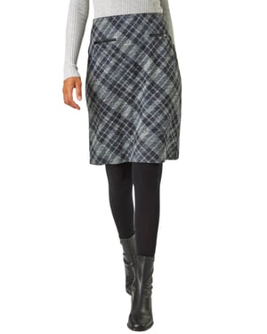 Elastic Waist Check Print Pocket Pencil Skirt