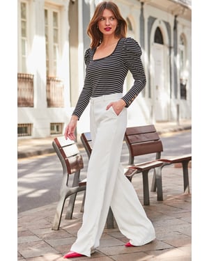 Black & White Stripe Print Rib Long Sleeve Jersey Top