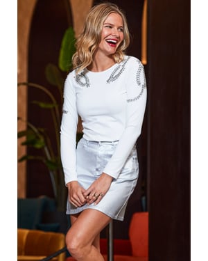 Ivory Embellished Detail Jersey Top