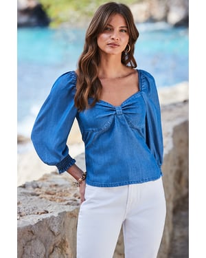 Indigo Blue Twist Front Denim Top