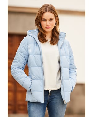 Powder Blue Premium Padded Jacket With Silver Zip Pockets
