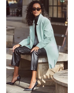 Sage Green Faux Wool Notch Neck Coat