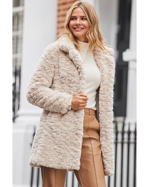 Cream Textured Faux Fur Coat
