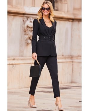 Black Belted Tuxedo Blazer Jacket