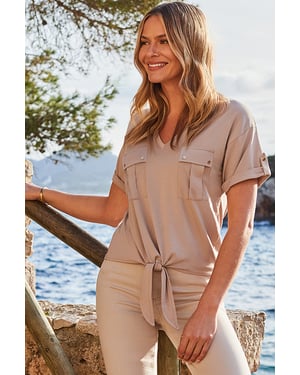 Natural Utility Tie Front Jersey T-Shirt