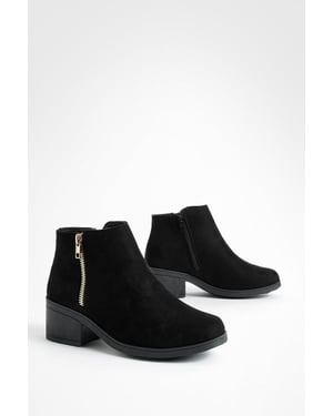 Faux Suede Zip Side Block Heel Chelsea Boots