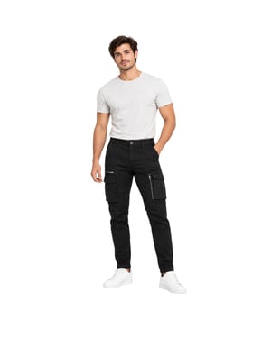 Mens Cargo Trousers Regular Fit Zip Pocket Stretch Cotton Cargo Combat Work Pant