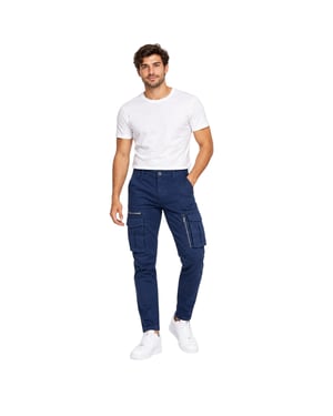 Mens Cargo Trousers Regular Fit Zip Pocket Stretch Cotton Cargo Combat Work Pant