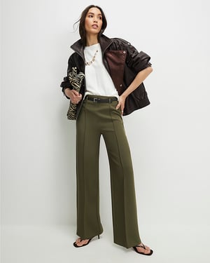 River Island Womens Straight Leg Trousers Khaki Belted Side Zip