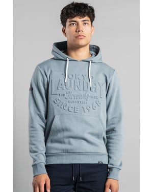 Grey Cotton Blend Embossed Drawstring Hoody