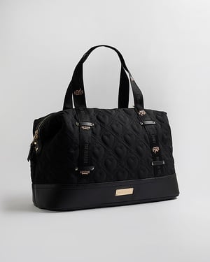 River Island Womens Holdall Bag Black Heart Quilted Zip