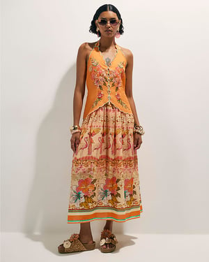 River Island Womens Maxi Dress Orange Peplum Halter Neck Del Maar
