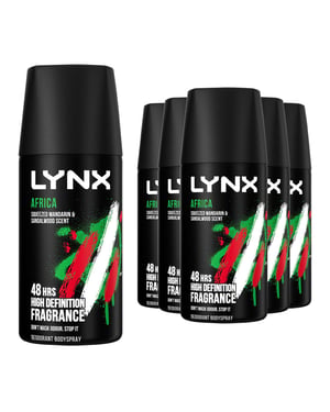 Lynx Body Spray Africa 48H High Definition Fragrance Deodorant for Men 35ml, 6pk